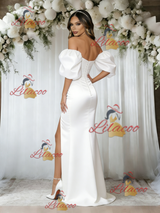 White Mermaid Satin Off the Shoulder Wedding Dress