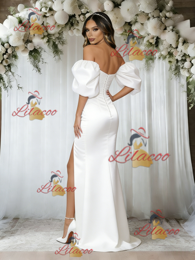 White Mermaid Satin Off the Shoulder Wedding Dress