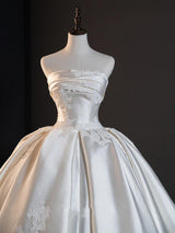 Vintage Ivory Satin Strapless Lace Wedding Dress