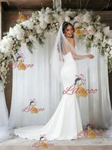 White Mermaid Spaghetti Straps Wedding Dress