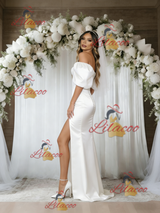 White Mermaid Satin Off the Shoulder Wedding Dress