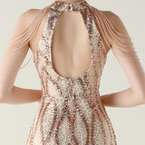 Mermaid Sequins Halter Backless Beading Prom Dress