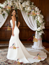 White Mermaid Strapless Appliques Wedding Dress