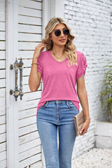 Solid Color V-neck Loose Short Sleeve T-shirt