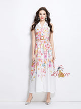 Sleeveless Oil Painting Flower Holiday Style Dress
