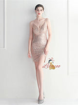 Spaghetti Straps Sequins Mini Prom Dress