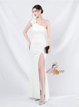 One Shoulder Mermaid Split Beading Prom Dress