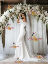 White Mermaid Off the Shoulder Wedding Dress