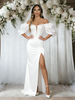 White Mermaid Satin Off the Shoulder Wedding Dress