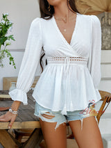Casual V-neck Solid Color Lace-up Shirt