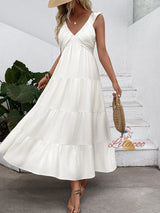 Solid Color V-neck Holiday Dress