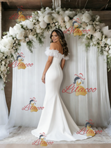 White Mermaid Off the Shoulder Wedding Dress
