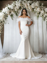 White Mermaid Off the Shoulder Wedding Dress