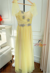 Yellow Mesh Long High Waist Slim Dress