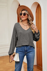 Solid Color V-neck Short Long Sleeve T-shirt
