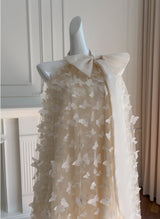 Apricot Tulle 3D Flower Halter Short Prom Dress