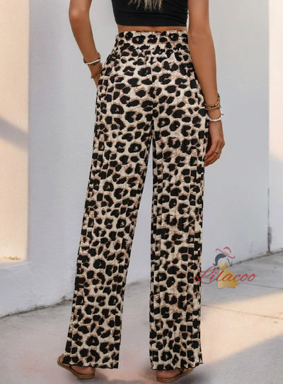 Fashion Leopard Pleated Wide-leg Pants