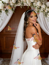 White Satin Strapless Pleats Wedding Dress