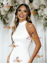 White Mermaid Halter Split Wedding Dress