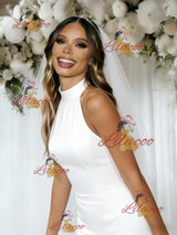 White Mermaid Halter Split Wedding Dress