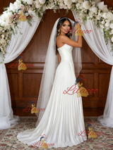White Satin Strapless Pleats Wedding Dress