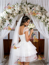 White Tulle Straps Appliques Beading Wedding Dress