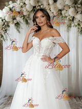 White Tulle Off the Shoulder Appliques Wedding Dress
