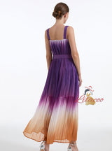 Rainbow Gradient Pleated Sling Big Swing Dress