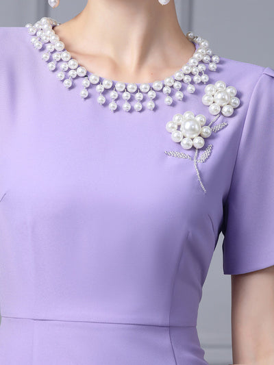Purple Short Sleeve Mother Of the Brides Dress