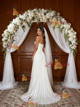 White Satin Strapless Pleats Wedding Dress