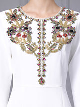 White Short Sleeve Crystal Mother Of The Bride Dress