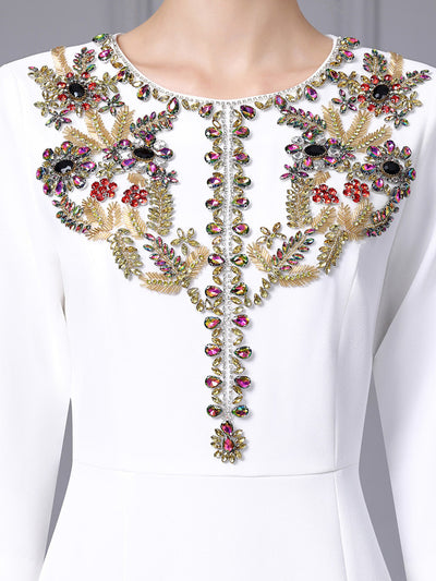 White Short Sleeve Crystal Mother Of The Bride Dress