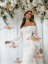 White Lace Long Sleeve Wedding Dress