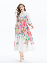 Vintage Lantern Sleeve Printed Slim Dress