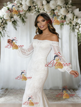 White Lace Long Sleeve Wedding Dress