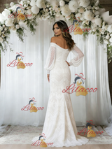 White Lace Long Sleeve Wedding Dress