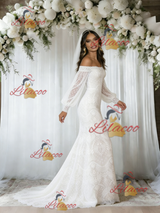 White Lace Long Sleeve Wedding Dress
