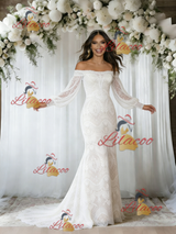 White Lace Long Sleeve Wedding Dress