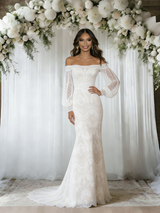 White Lace Long Sleeve Wedding Dress