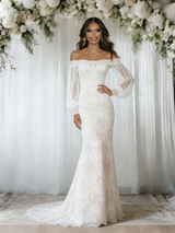 White Lace Long Sleeve Wedding Dress