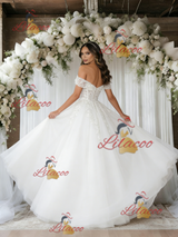 White Tulle Off the Shoulder Appliques Wedding Dress