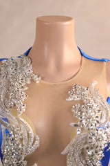 Sexy Royal Blue Mermaid Backless Beading Prom Dress
