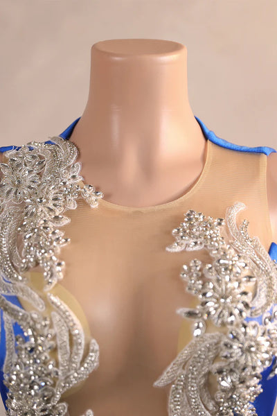 Sexy Royal Blue Mermaid Backless Beading Prom Dress