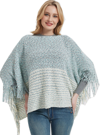 Bat Sleeve Sweater Hooded Striped Cloak Shawl