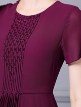 Purple Short Sleeve Pleats Mother Of The Bride Dress