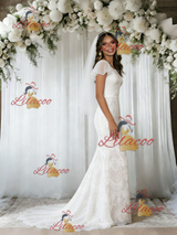 White Mermaid Lace Scoop Neck Wedding Dress