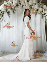 Mermais Puff Sleeve Lace Wedding Dress
