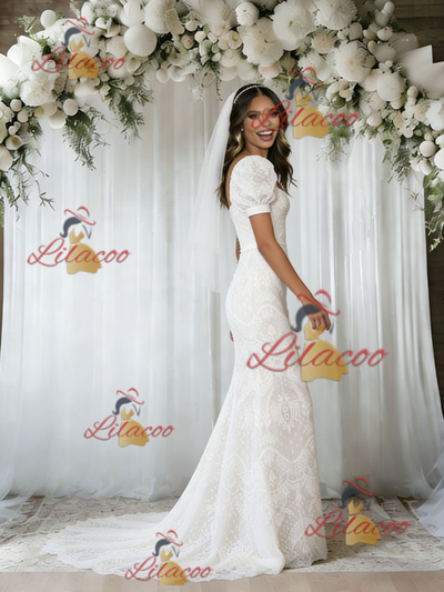 Mermais Puff Sleeve Lace Wedding Dress