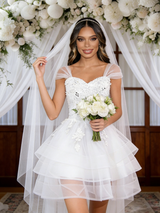 White Tulle Straps Appliques Beading Wedding Dress