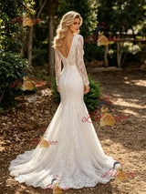 White Mermaid Lace Long Sleeve Wedding Dress